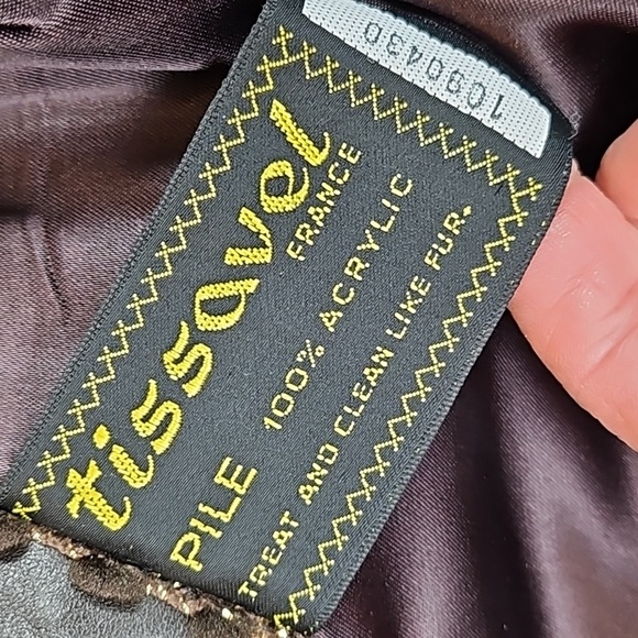 Vintage Tissavel France Faux Fur & Leather Chocolate Brown 70s Glam Belted Coat - Picture 15 of 16